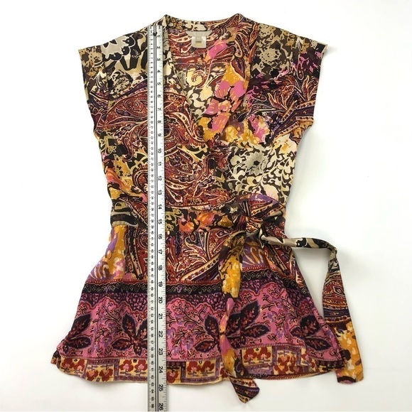 Pink Tartan silk wrap blouse in rich shades print XS - Picture 5 of 8